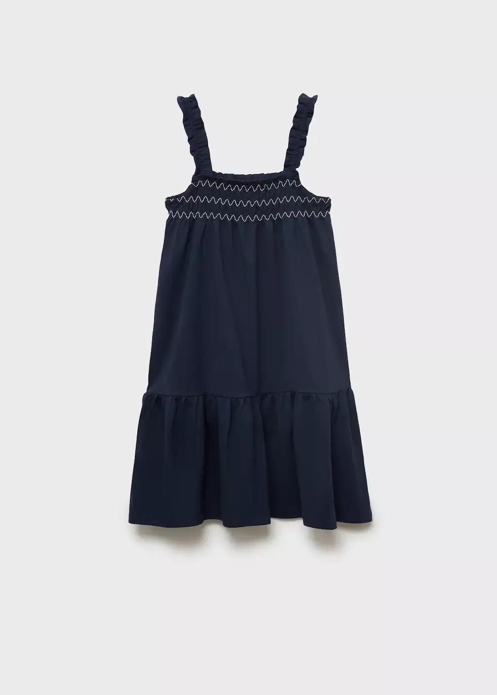 Navy Embroidered Flounce Dress, Kids Girl, , large image number 0