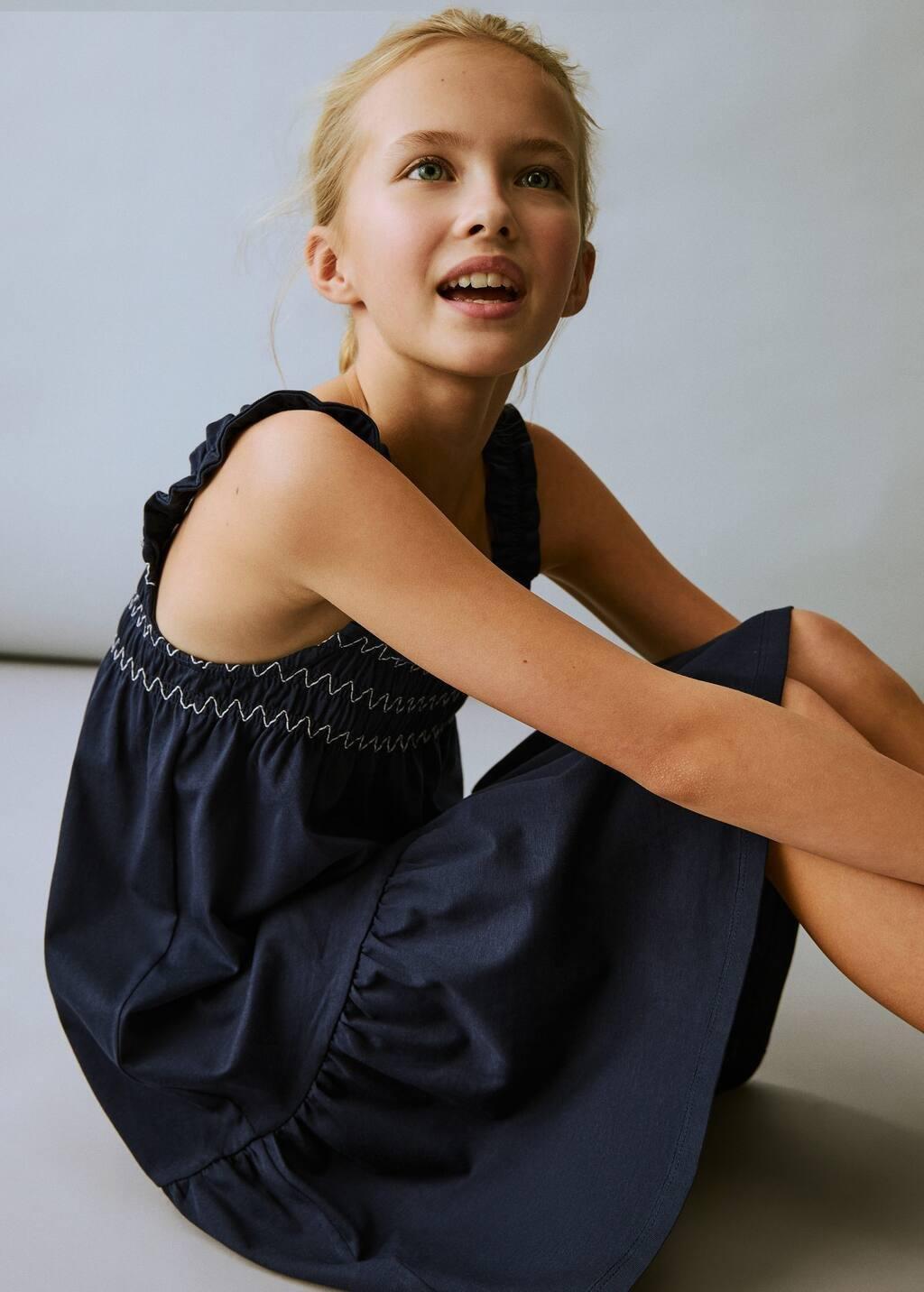 Navy Embroidered Flounce Dress, Kids Girl, , large image number 3