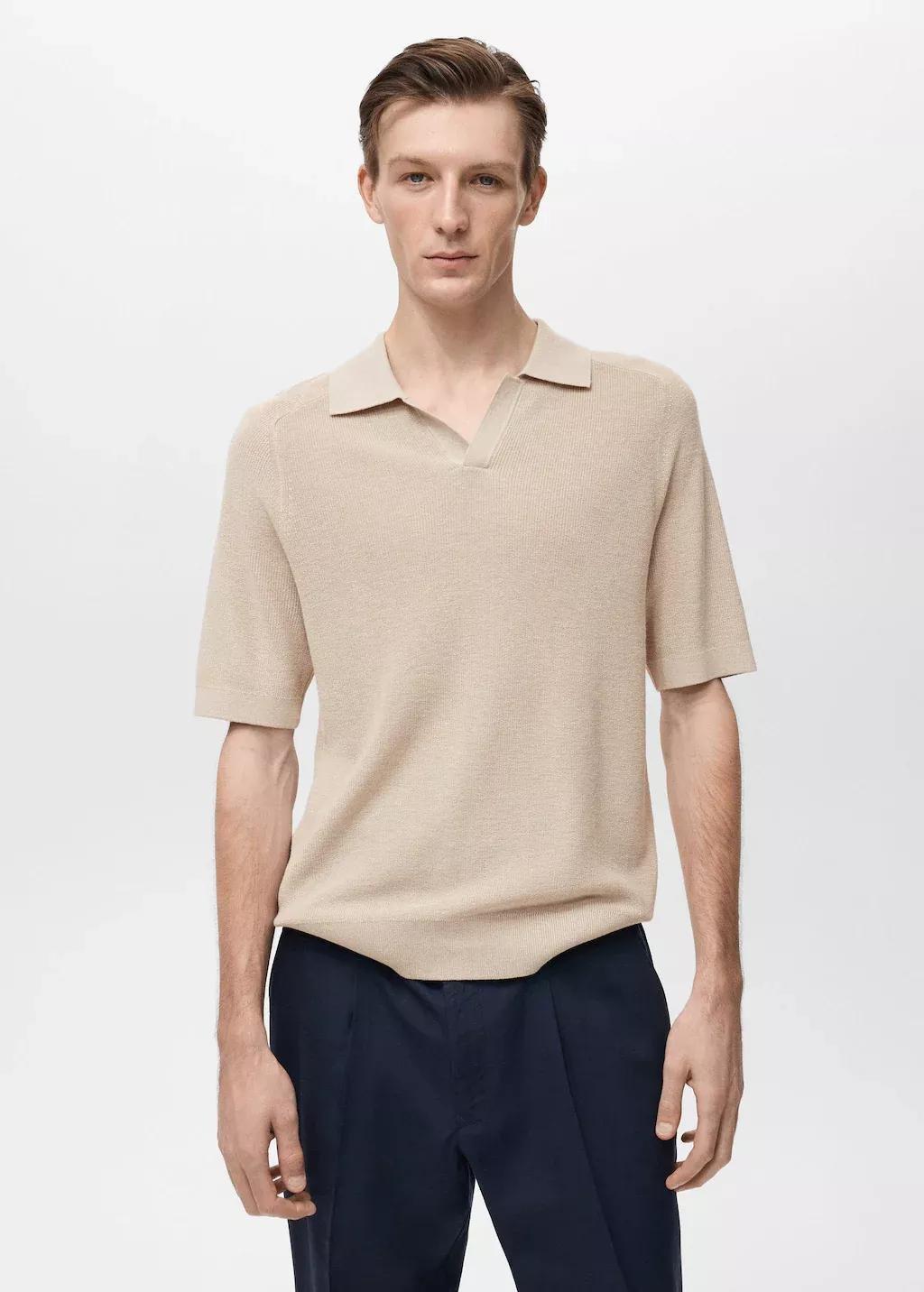 Brown Lt Pastel Structured Knitted Polo Shirt, , large image number 0