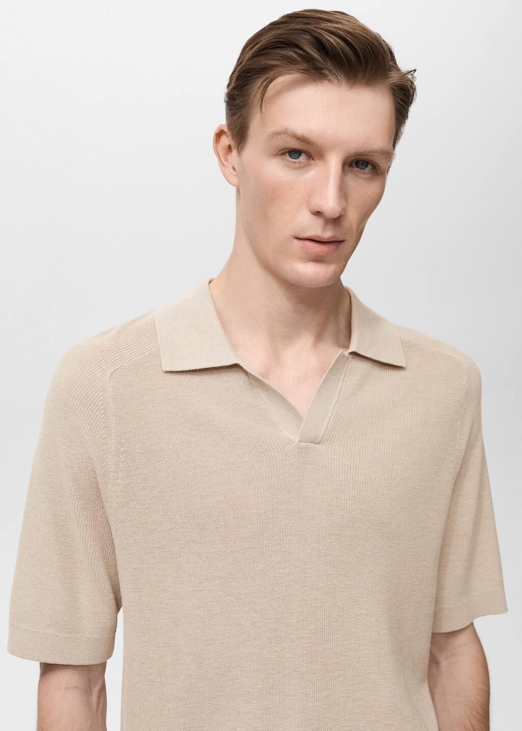 Brown Lt Pastel Structured Knitted Polo Shirt, , large image number 1