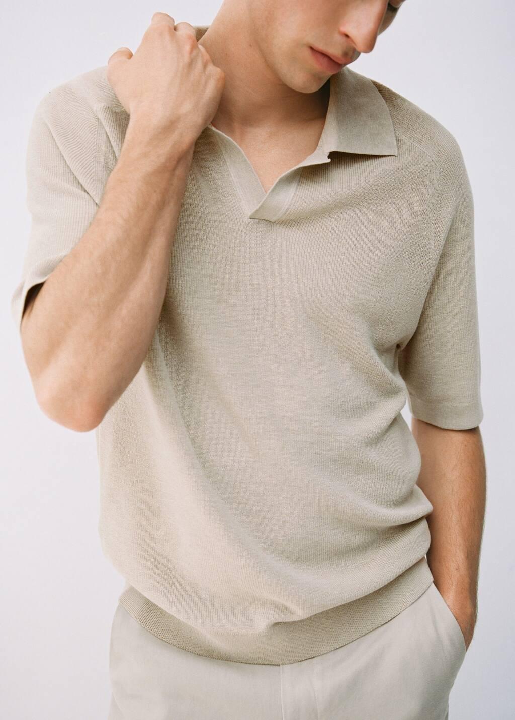 Brown Lt Pastel Structured Knitted Polo Shirt, , large image number 5