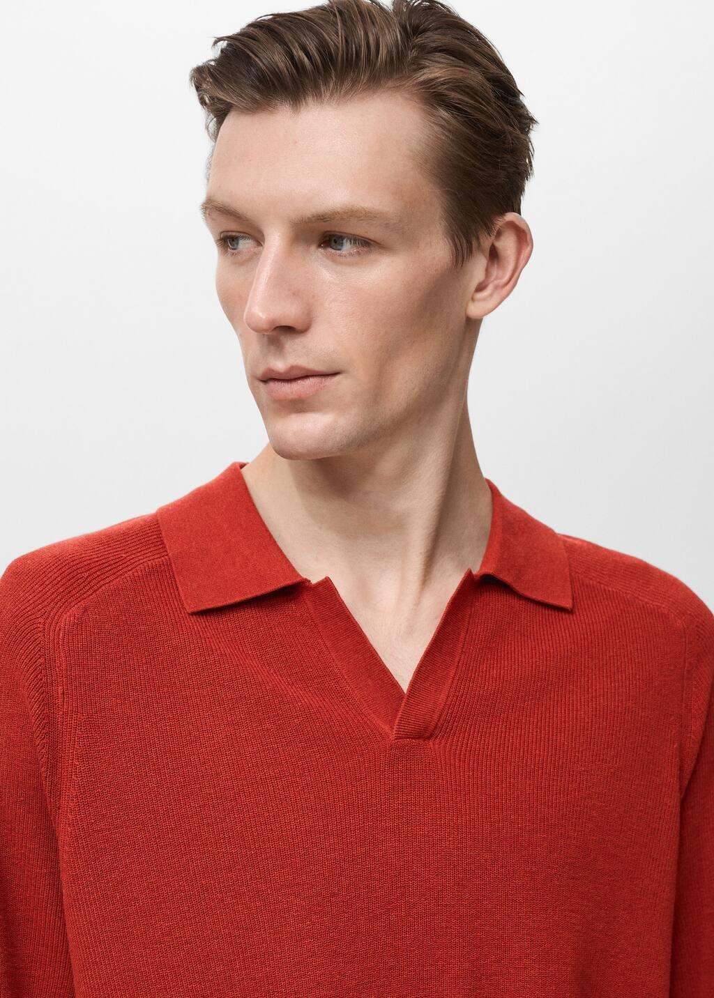 RED Structured knitted polo shirt, , large image number 1