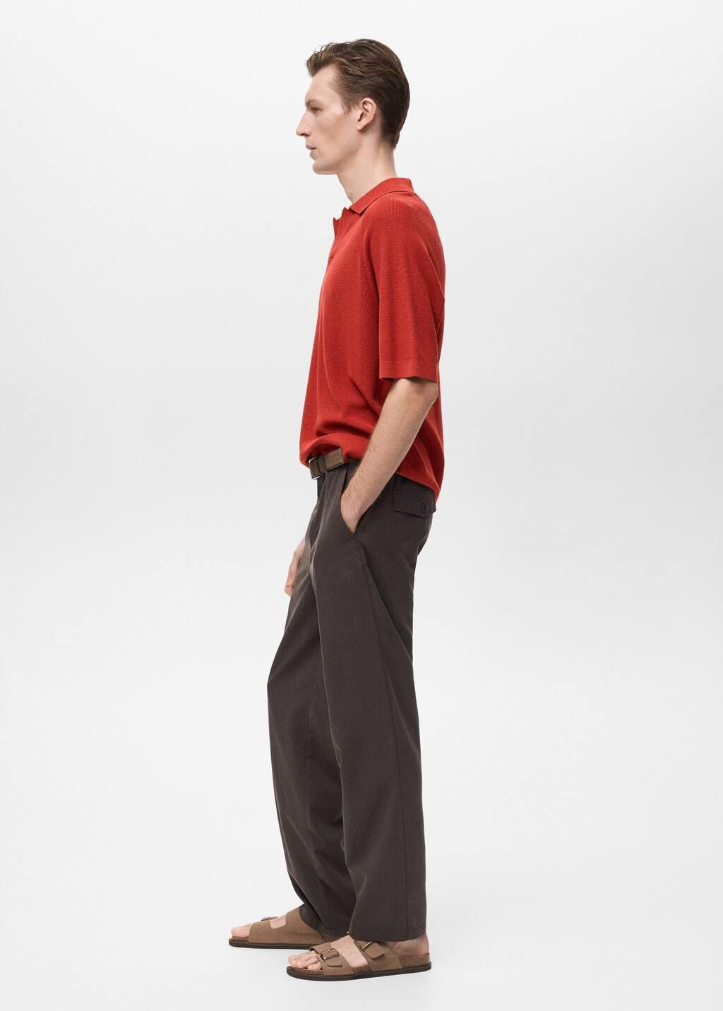 RED Structured knitted polo shirt, , large image number 2
