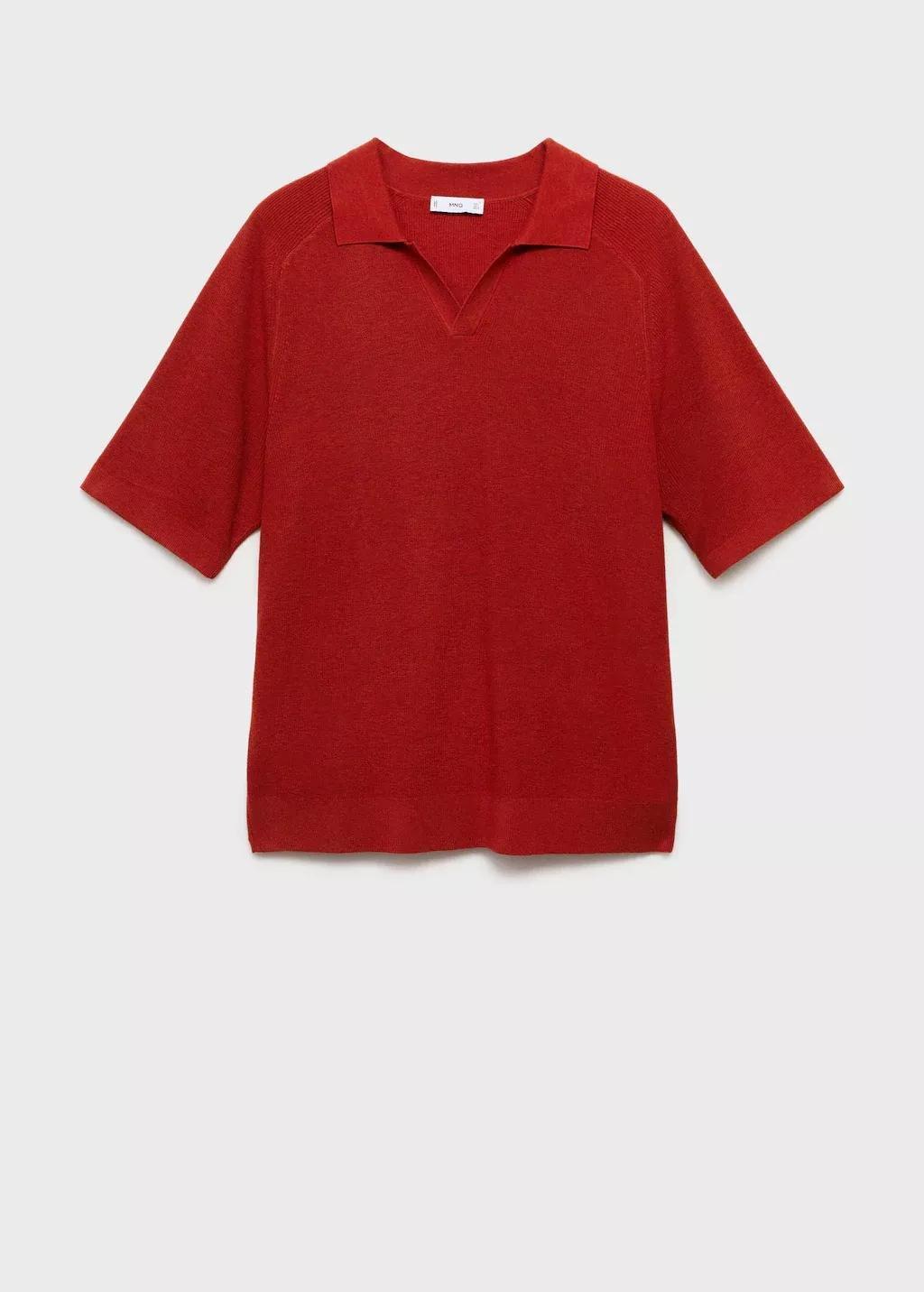 RED Structured knitted polo shirt, , large image number 3