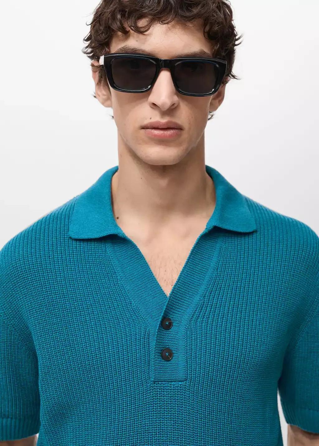Turquoise Pearl-Knit Polo Shirt, , large image number 1