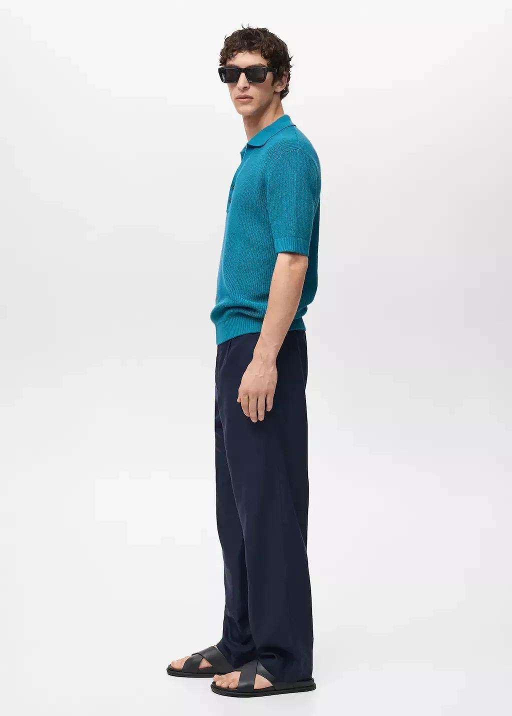 Turquoise Pearl-Knit Polo Shirt, , large image number 3