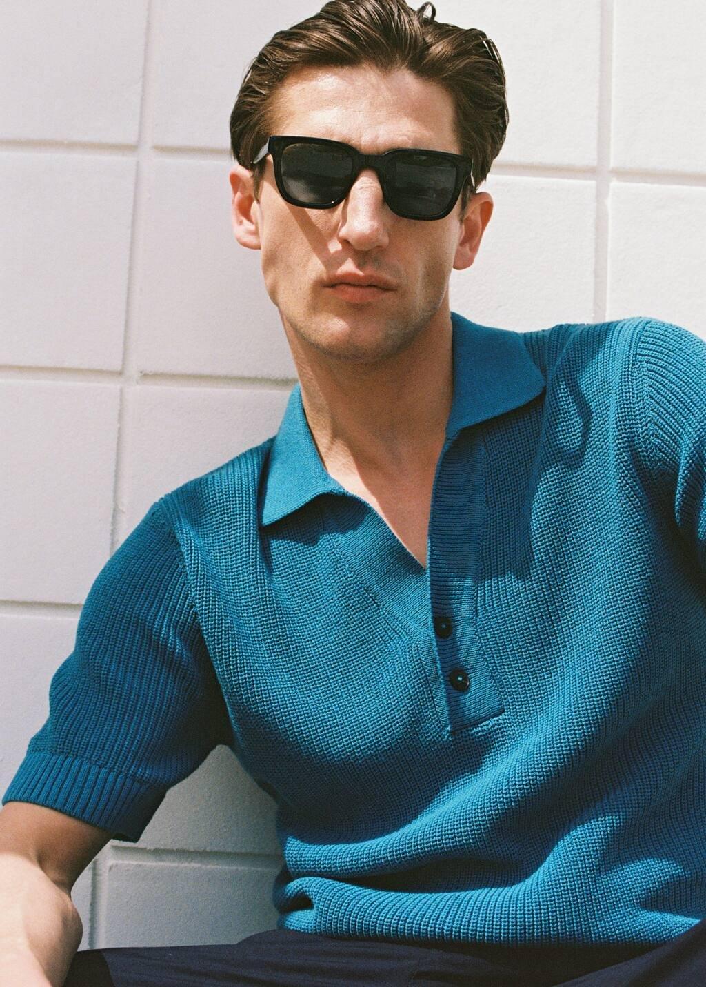 Turquoise Pearl-Knit Polo Shirt, , large image number 5