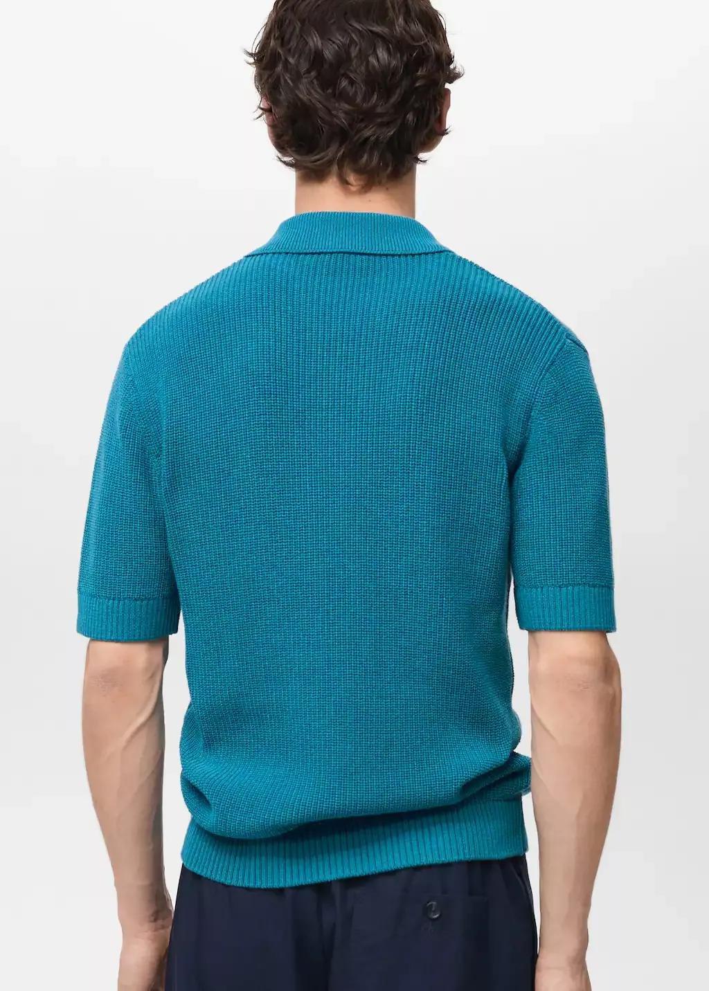 Turquoise Pearl-Knit Polo Shirt, , large image number 6