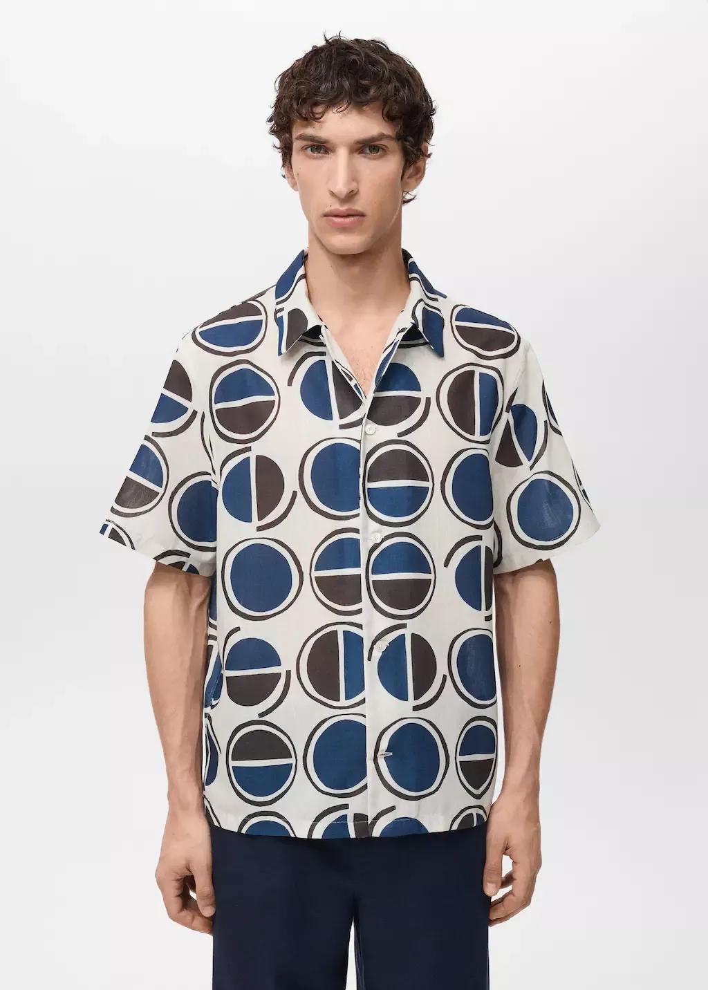 White Printed Short-Sleeved Shirt, , large image number 0