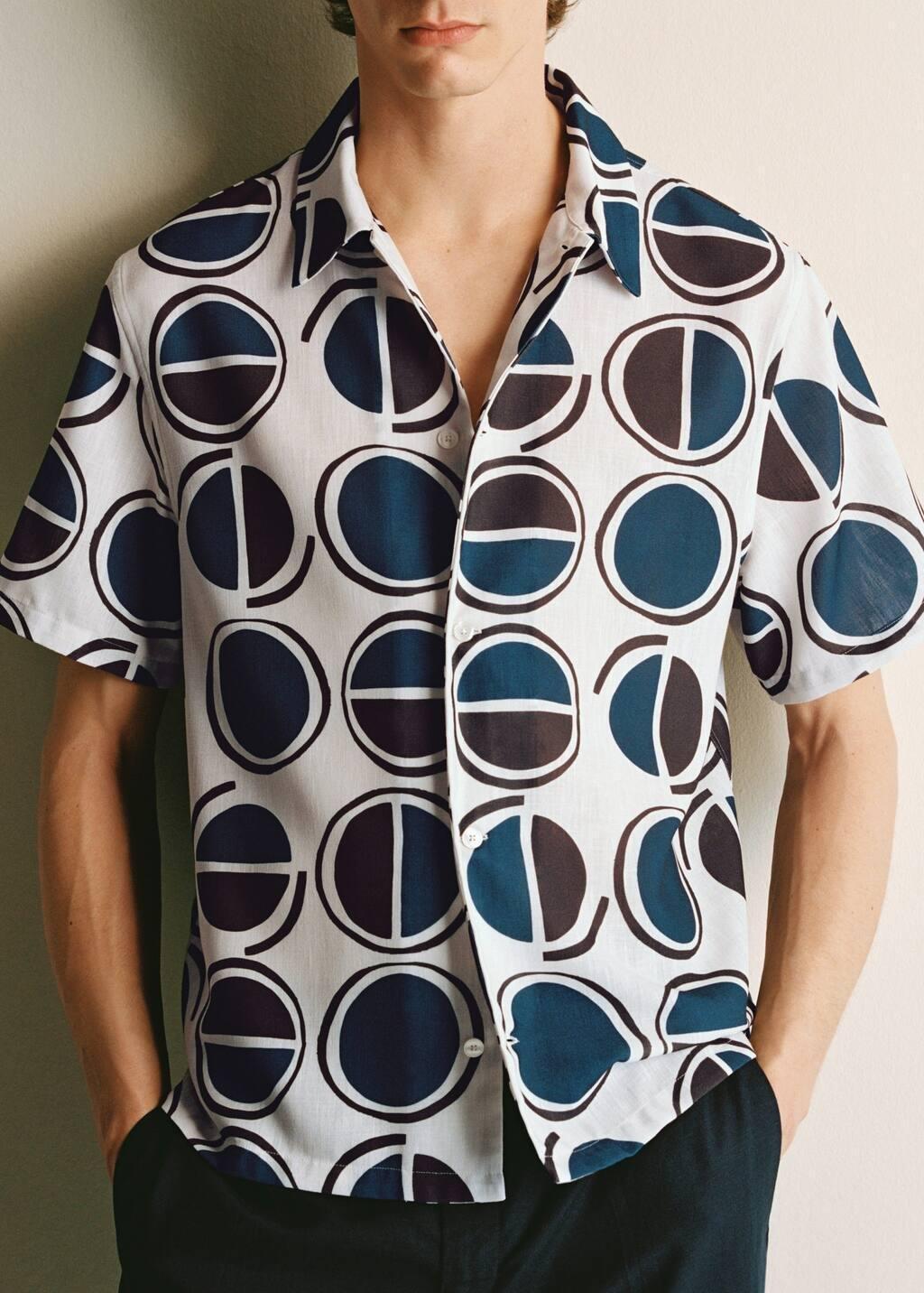 White Printed Short-Sleeved Shirt, , large image number 5