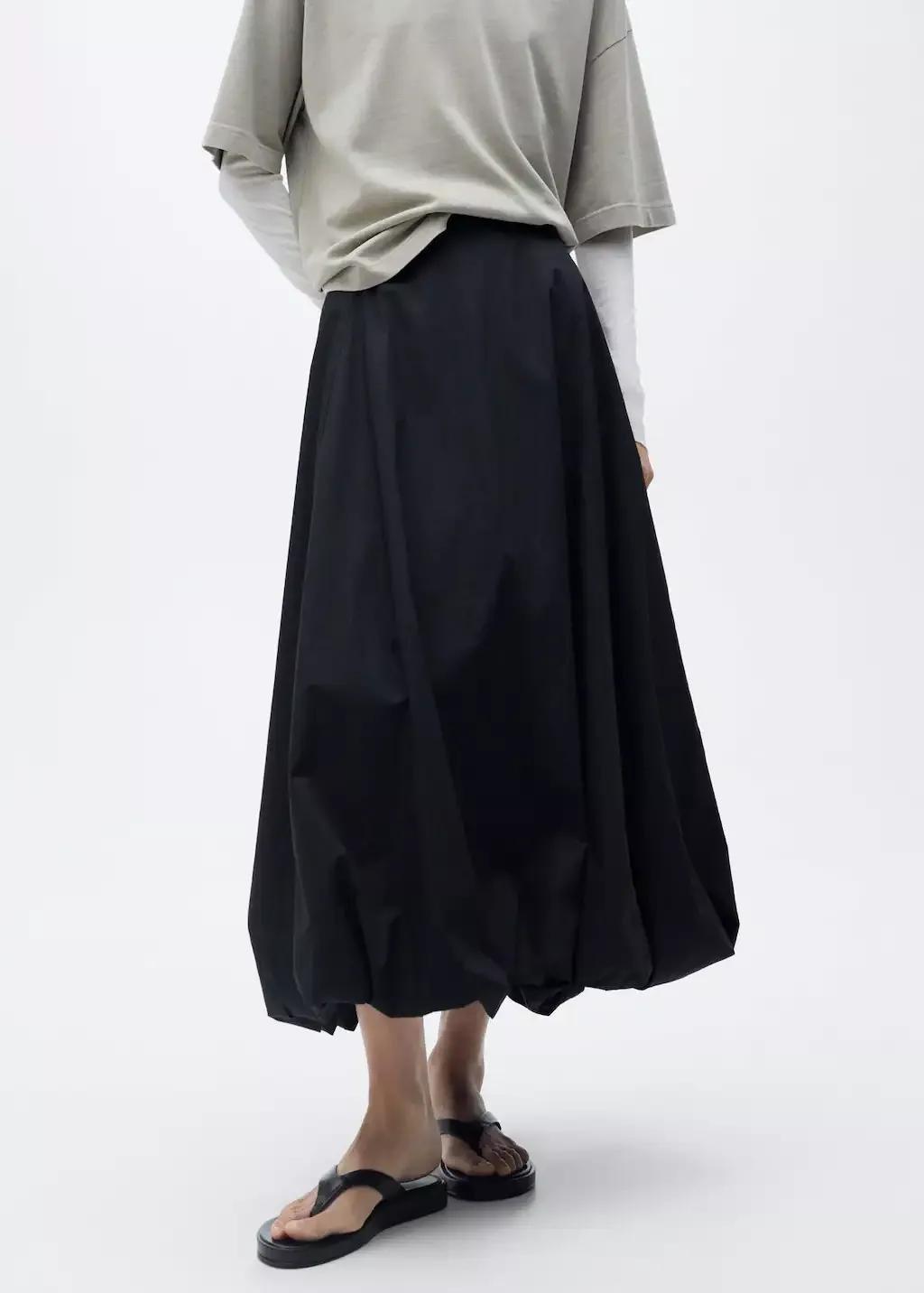 Black Flared Skirt With Puffed Hem, , large image number 0