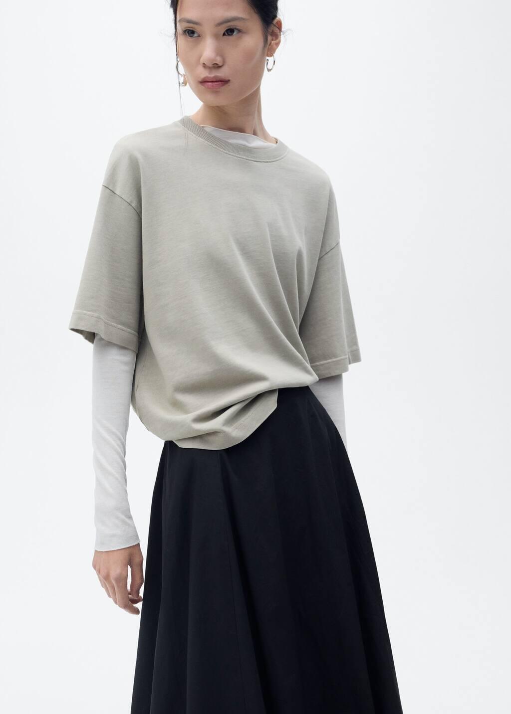 Black Flared Skirt With Puffed Hem, , large image number 1