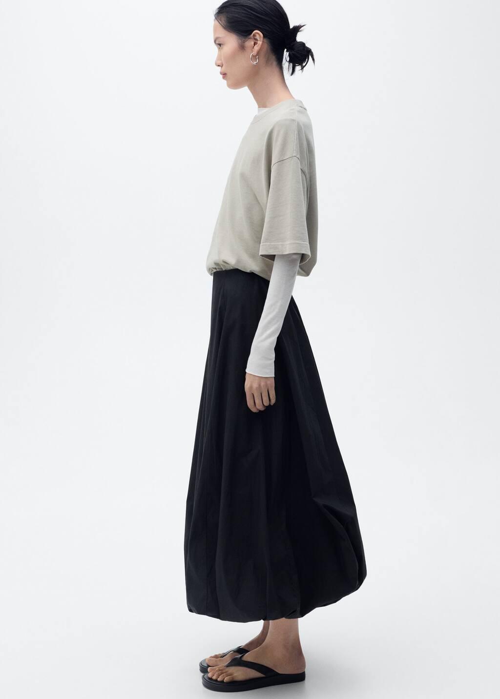 Black Flared Skirt With Puffed Hem, , large image number 2