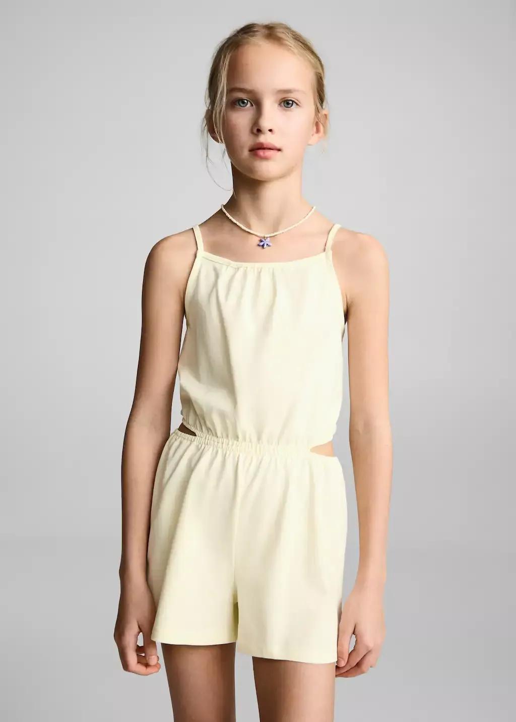 Yellow Cotton Short Jumpsuit, Kids Girl, , large image number 0