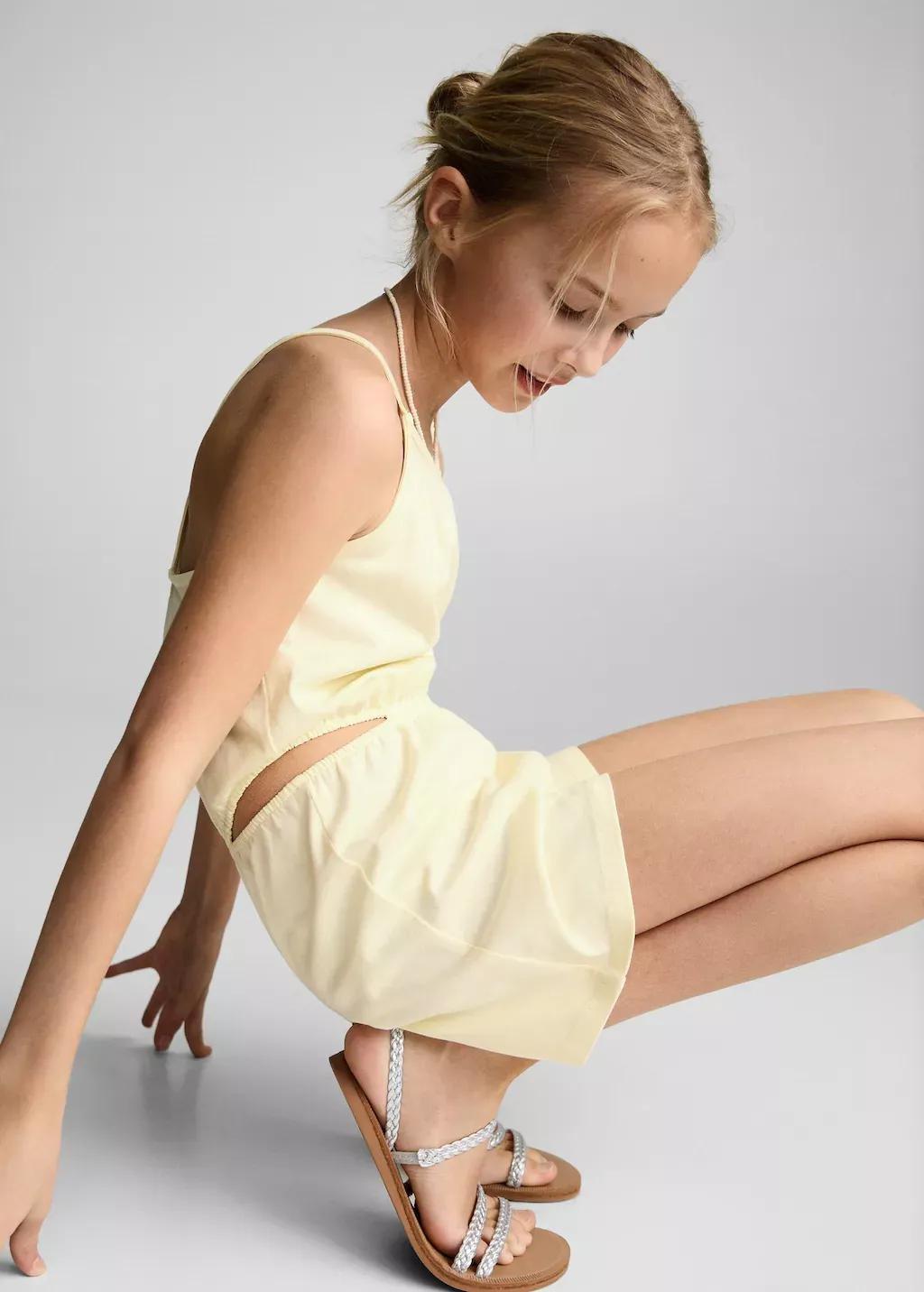 Yellow Cotton Short Jumpsuit, Kids Girl, , large image number 2