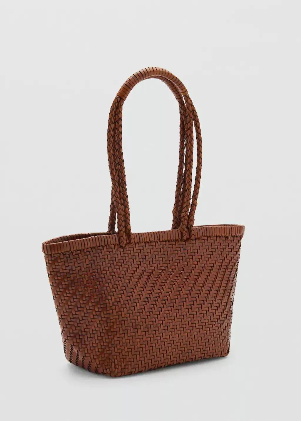 Brown Braided Leather Shoulder Bag, Medium Brown, large image number 0