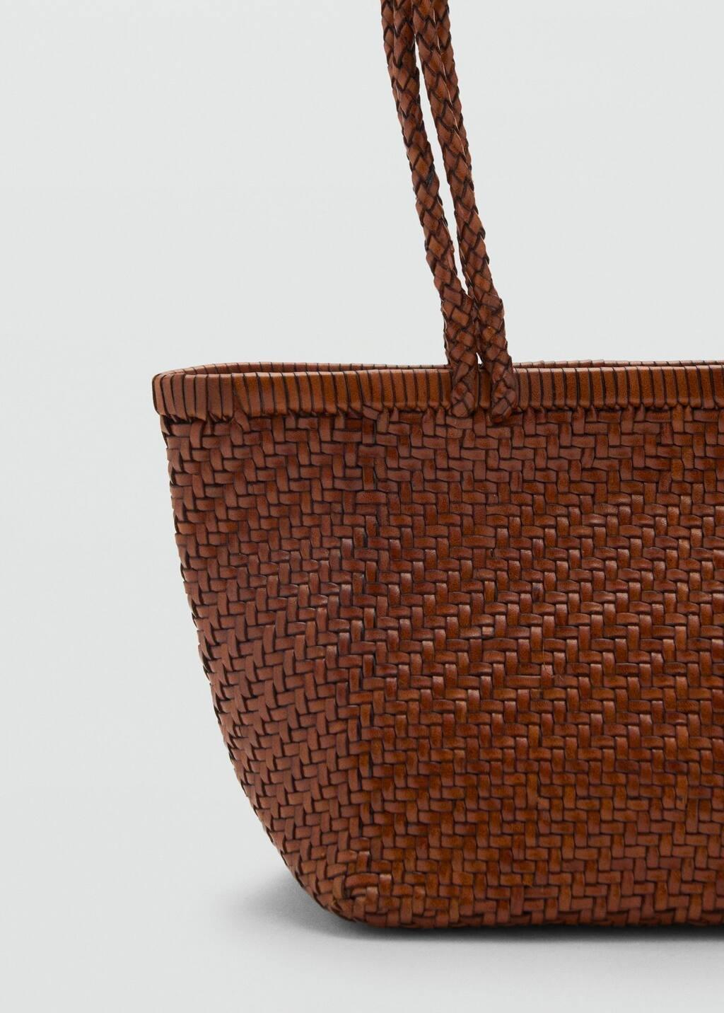 Brown Braided Leather Shoulder Bag, Medium Brown, large image number 2