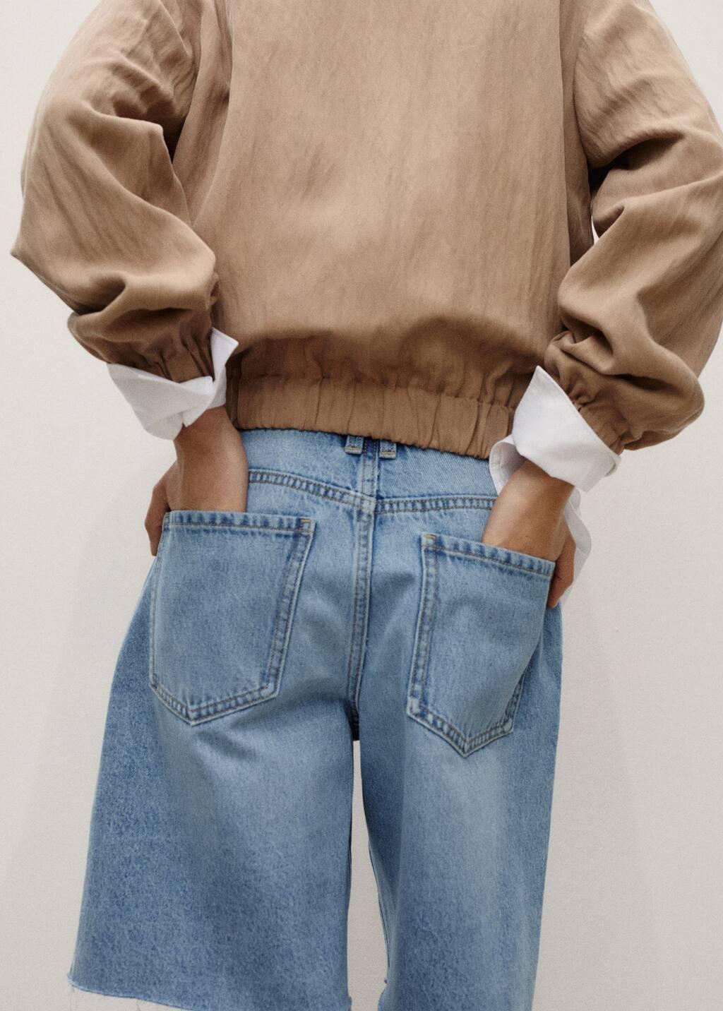 Blue Denim Bermuda Shorts With Frayed Hem, , large image number 2