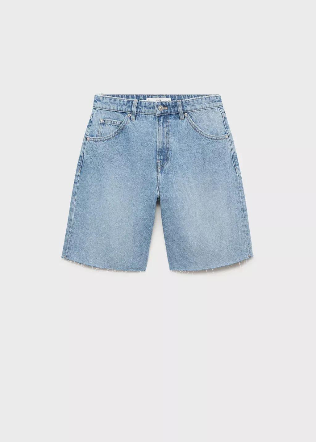Blue Denim Bermuda Shorts With Frayed Hem, , large image number 3