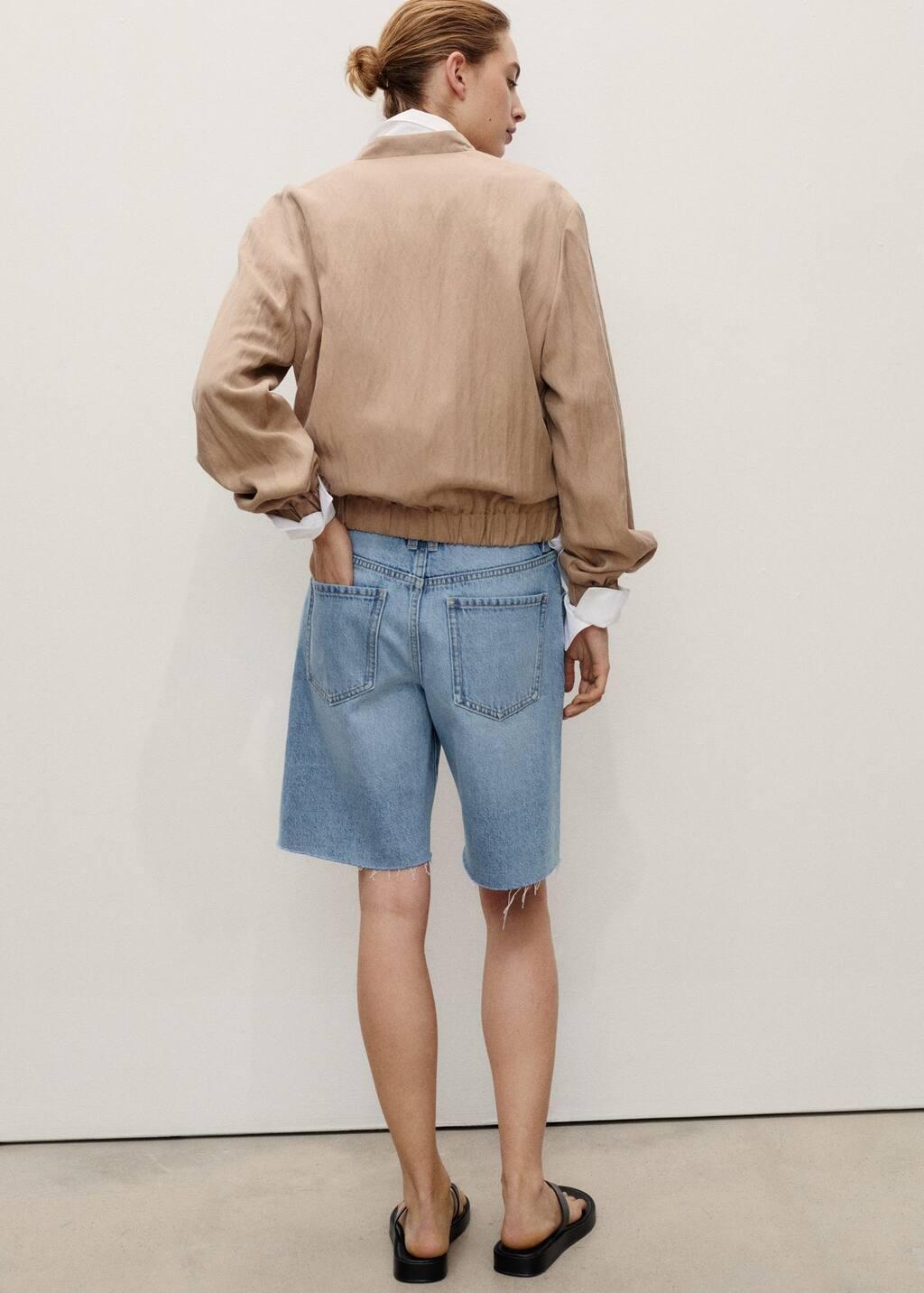 Blue Denim Bermuda Shorts With Frayed Hem, , large image number 5