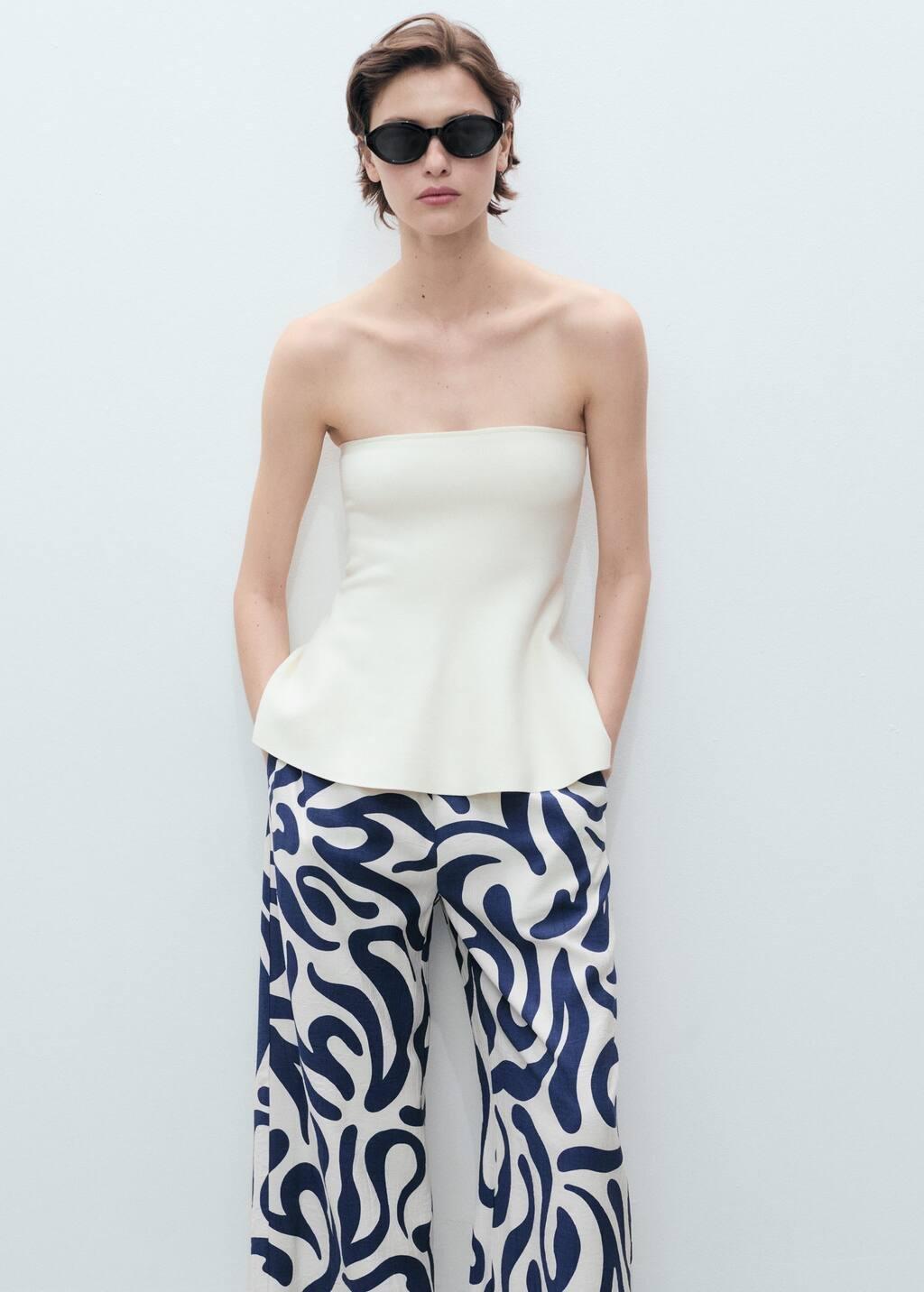 White Printed Culotte Trousers, , large image number 1