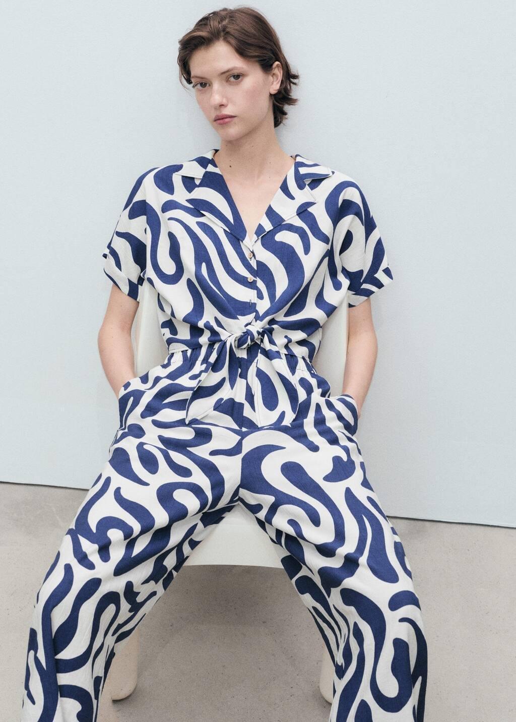 White Printed Culotte Trousers, , large image number 2