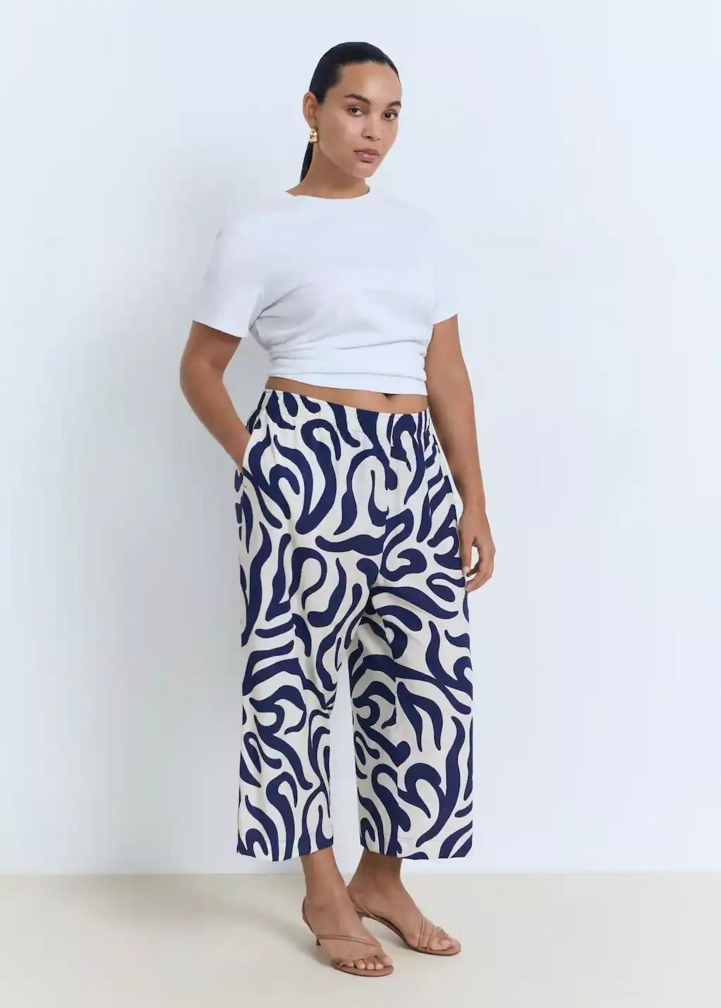 White Printed Culotte Trousers, , large image number 3