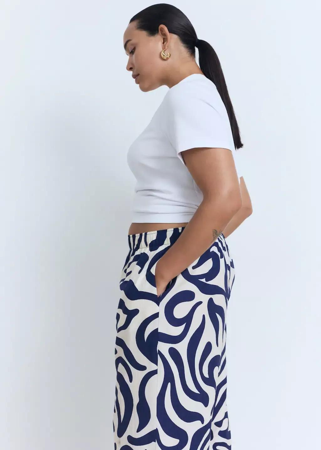 White Printed Culotte Trousers, , large image number 6