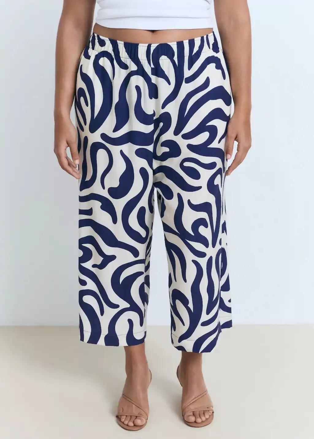 White Printed Culotte Trousers, , large image number 8