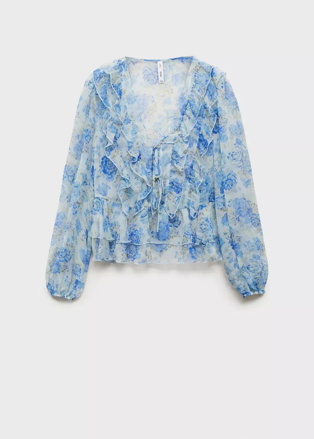 Blue Lt Pastel Floral Ruffled Blouse, , large image number 3