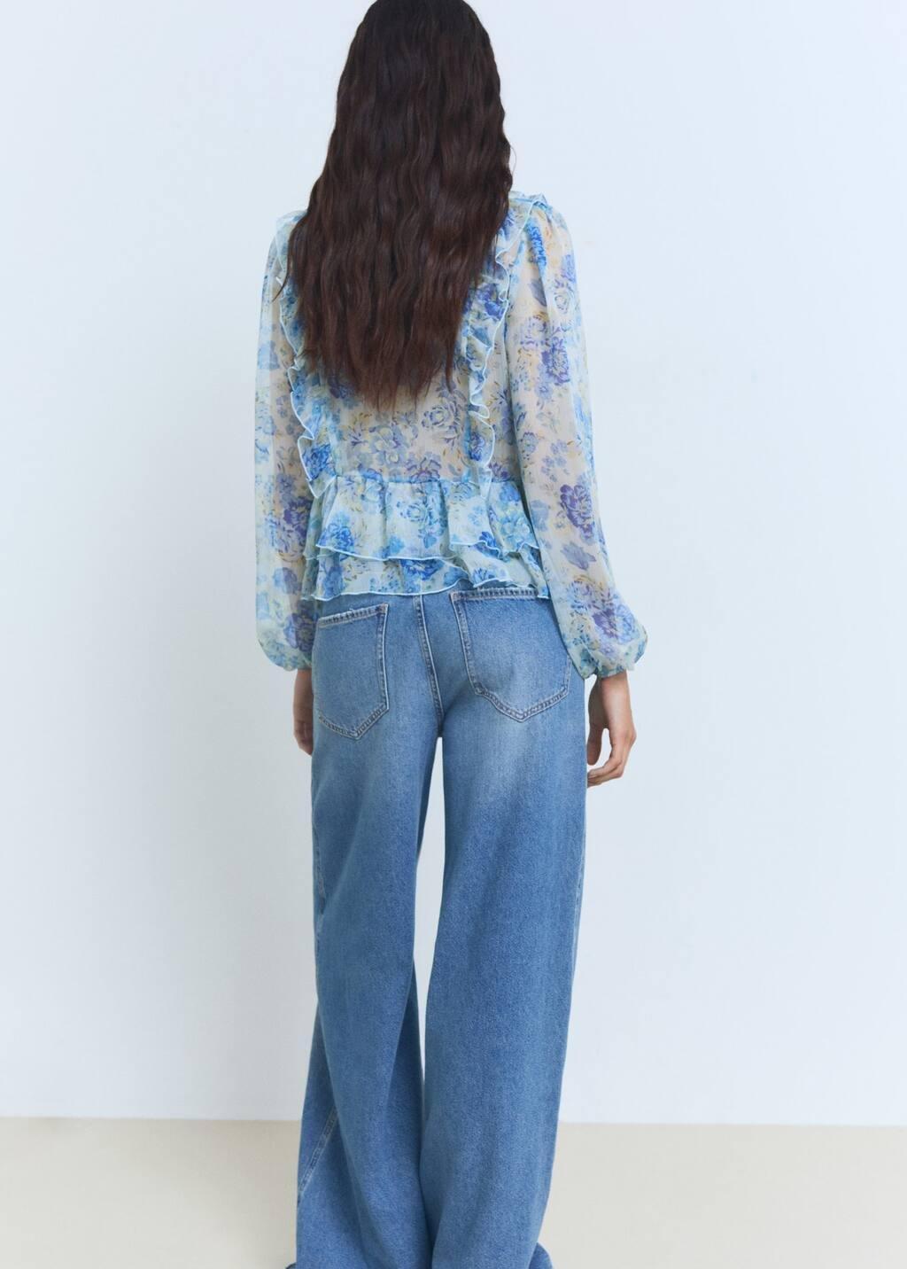 Blue Lt Pastel Floral Ruffled Blouse, , large image number 4