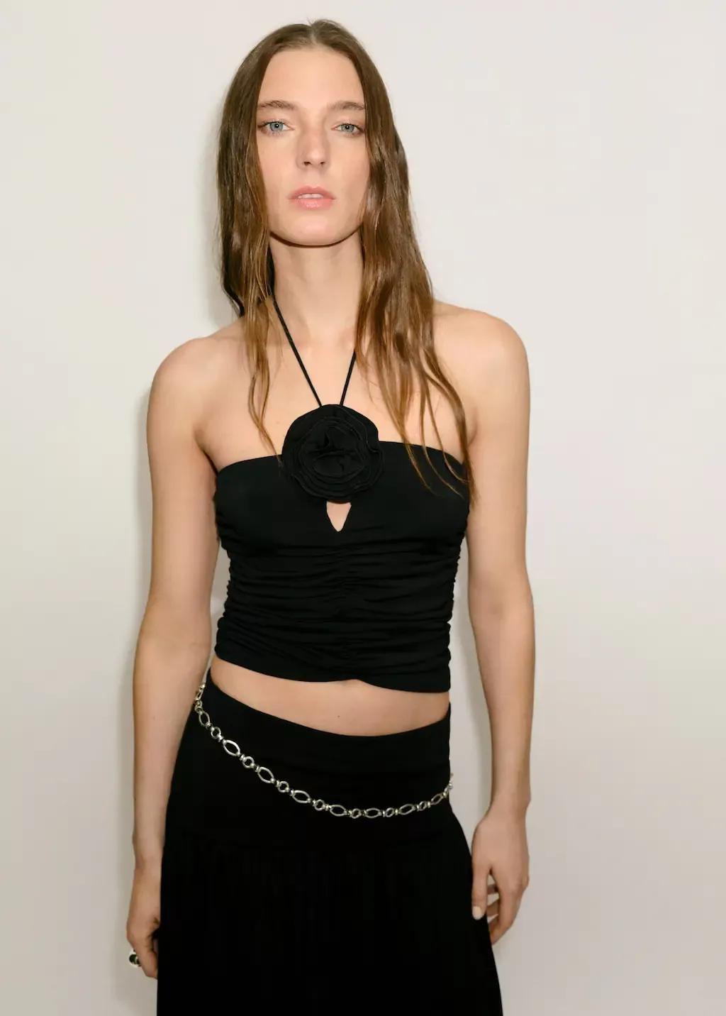 BLACK Floral halter top, , large image number 0