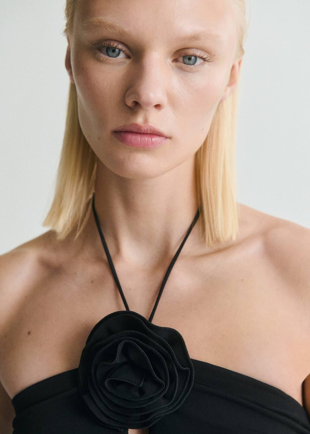 BLACK Floral halter top, , large image number 1