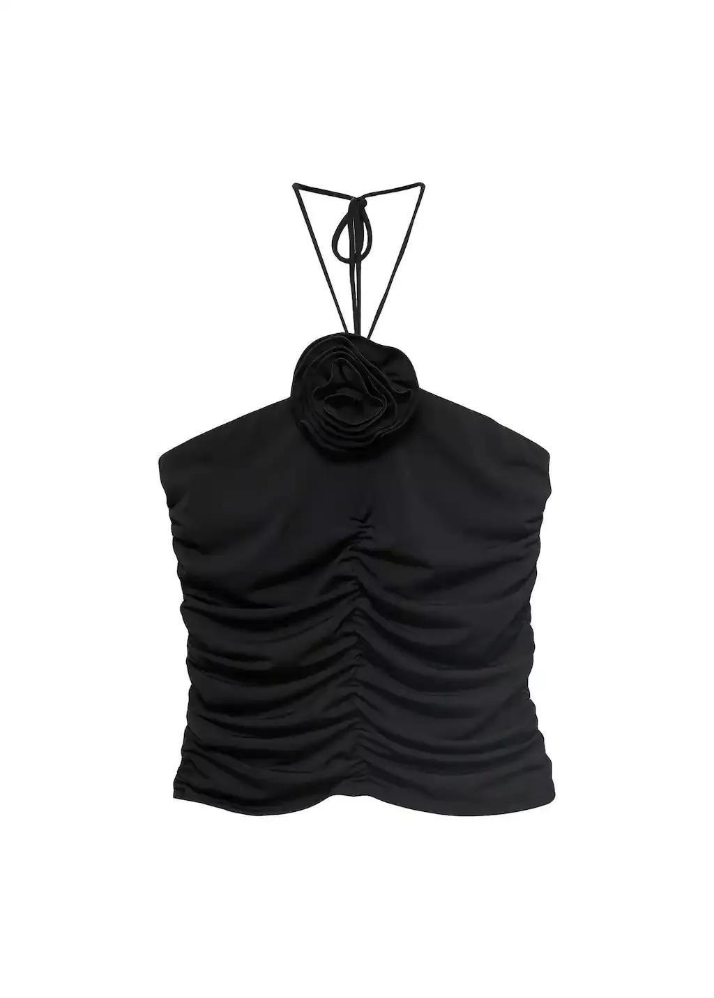 BLACK Floral halter top, , large image number 3