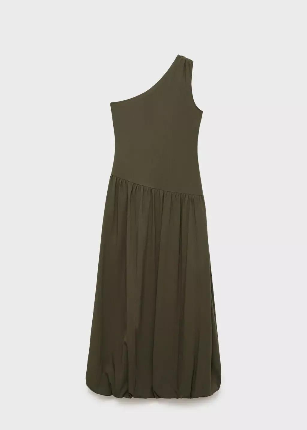 Khaki Asymmetrical Puffed Dress, , large image number 3
