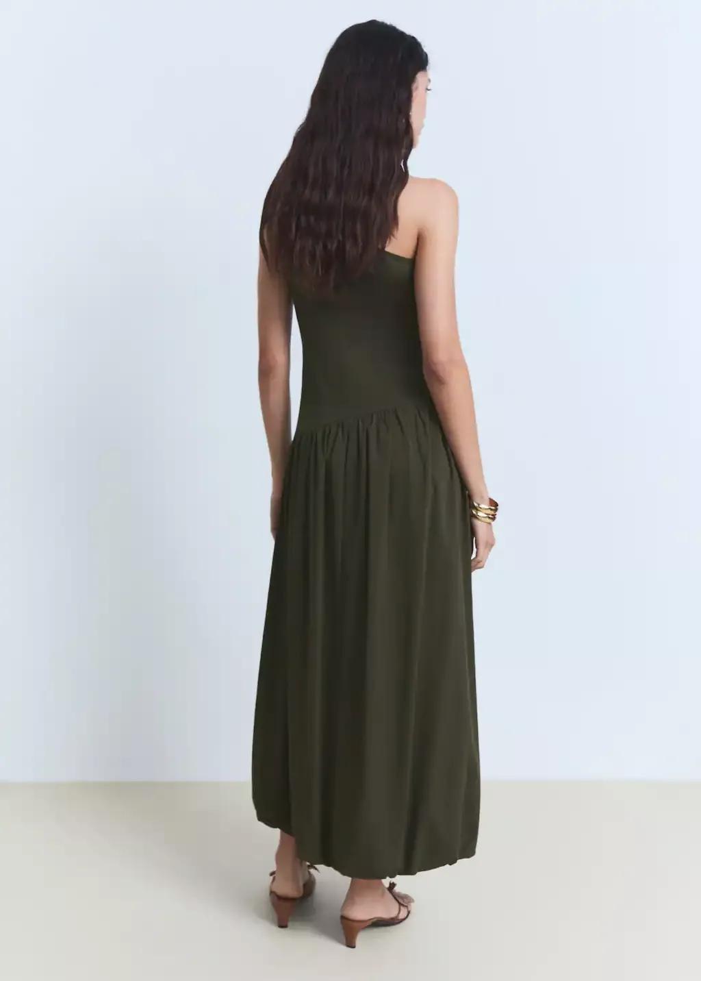 Khaki Asymmetrical Puffed Dress, , large image number 5