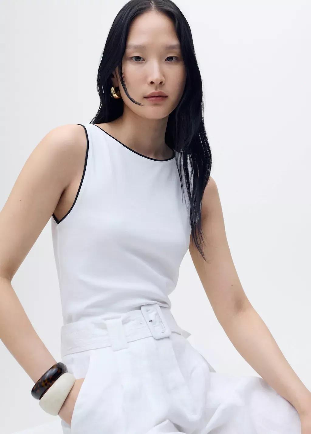 White Cotton Top With Contrasting Trim, , large image number 0