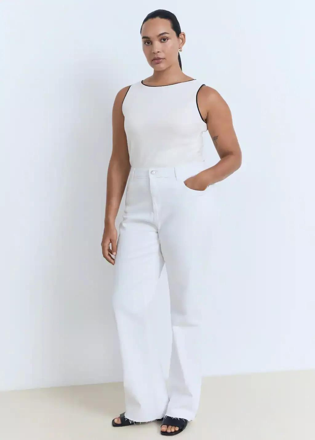 White Cotton Top With Contrasting Trim, , large image number 3