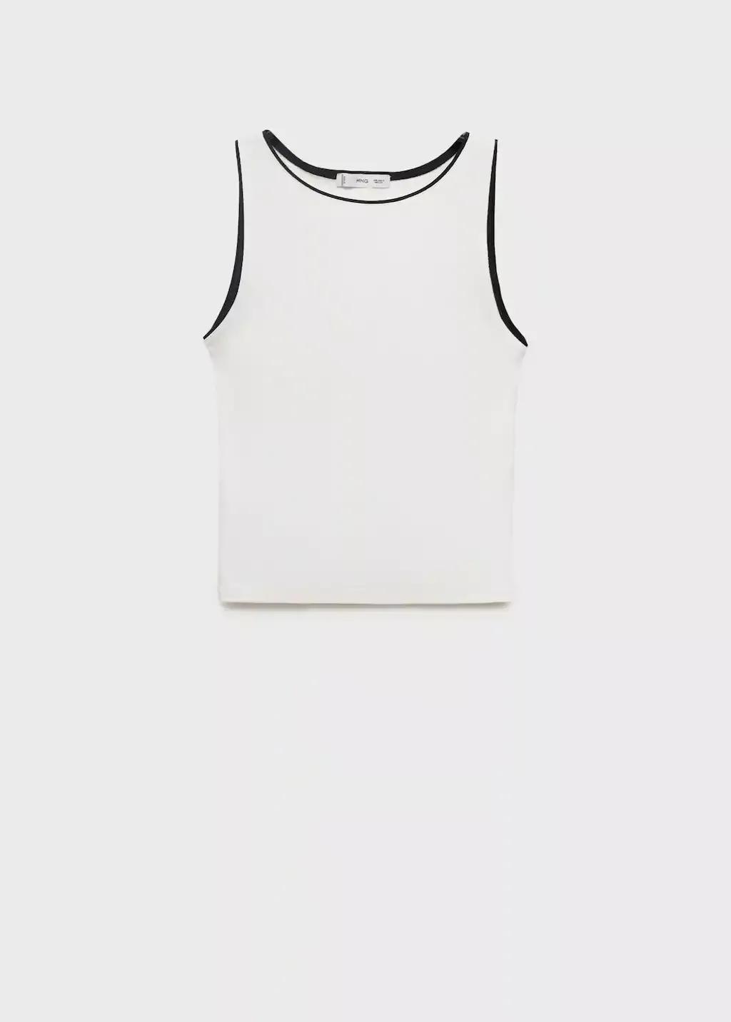White Cotton Top With Contrasting Trim, , large image number 4