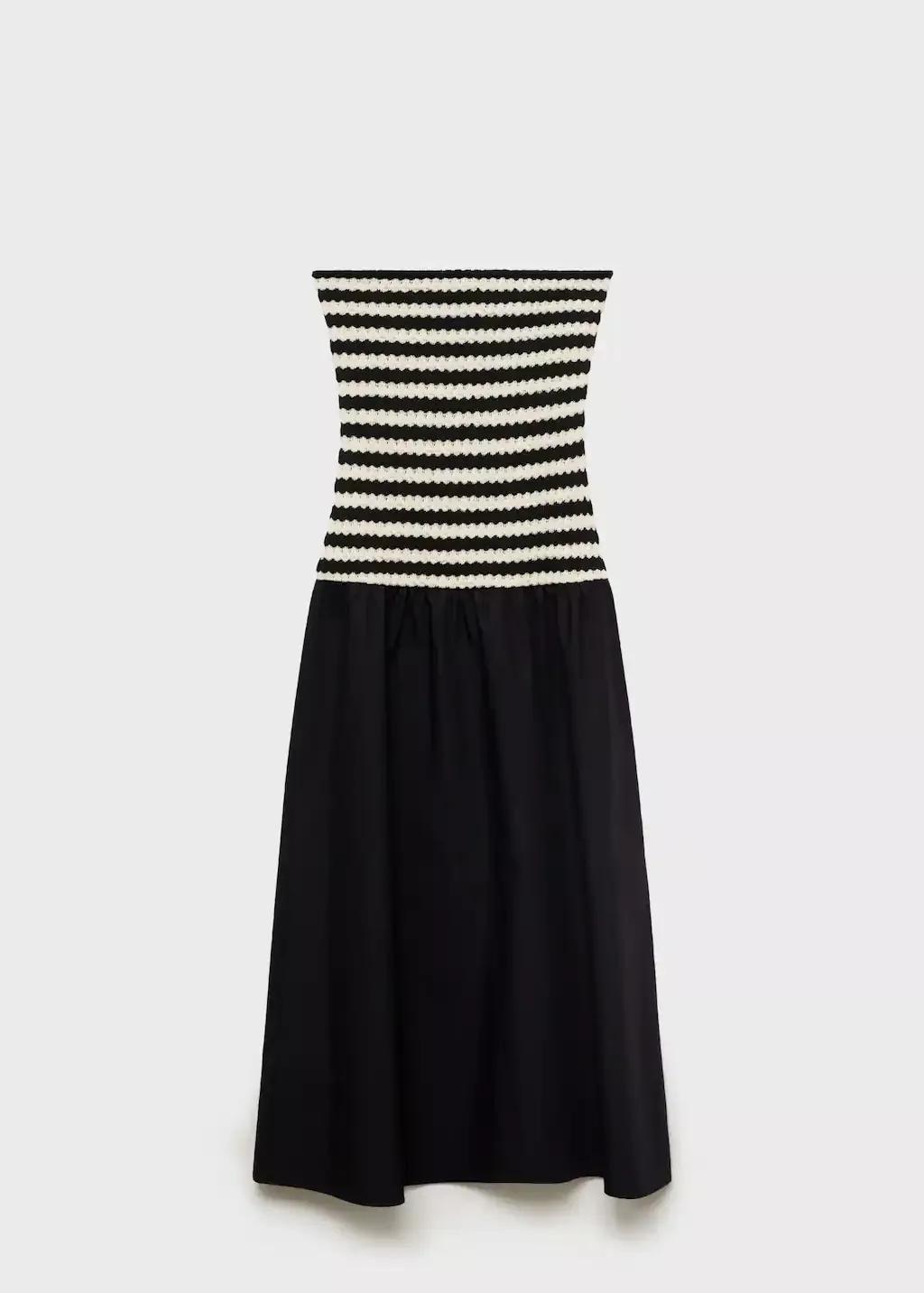 Black Combined Striped Strapless Dress, , large image number 3