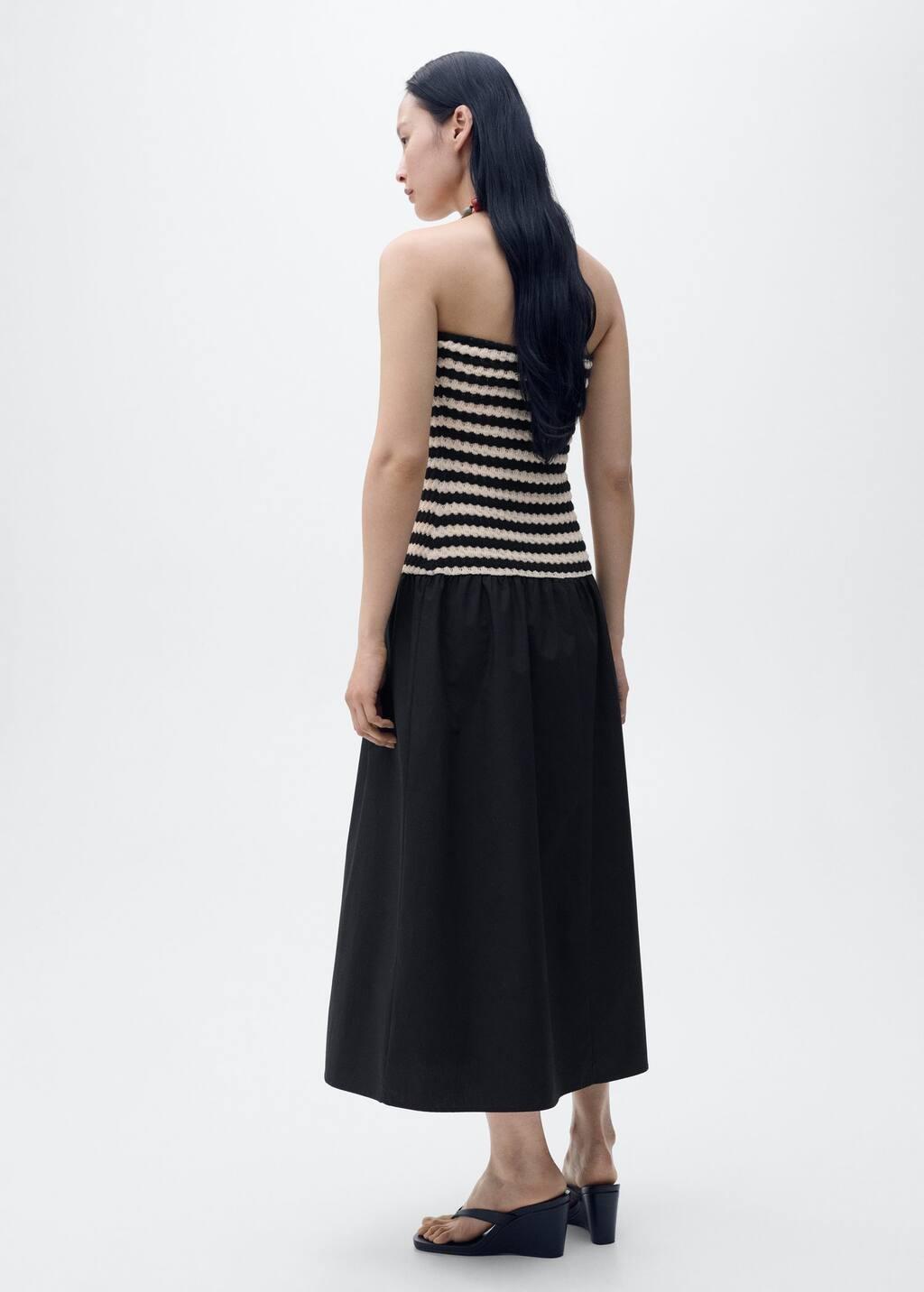 Black Combined Striped Strapless Dress, , large image number 4
