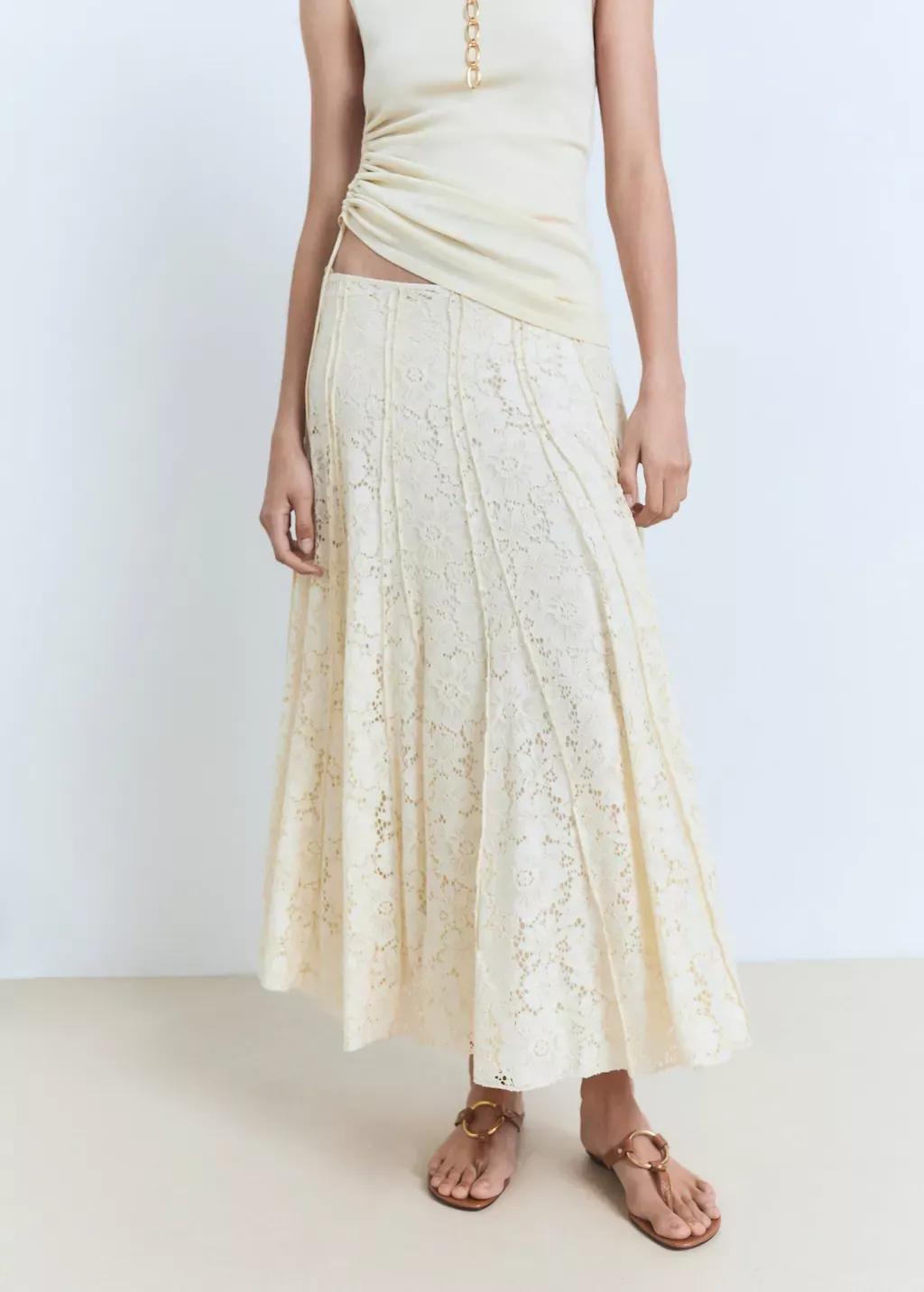 Beige Long Lace Skirt, , large image number 0
