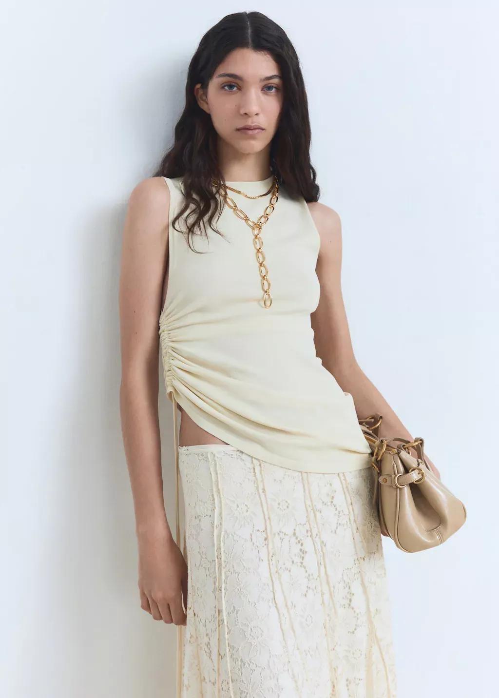 Beige Long Lace Skirt, , large image number 1