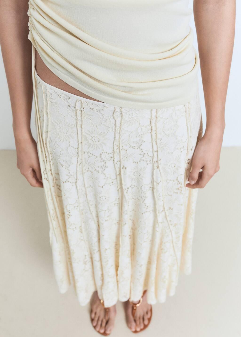 Beige Long Lace Skirt, , large image number 4