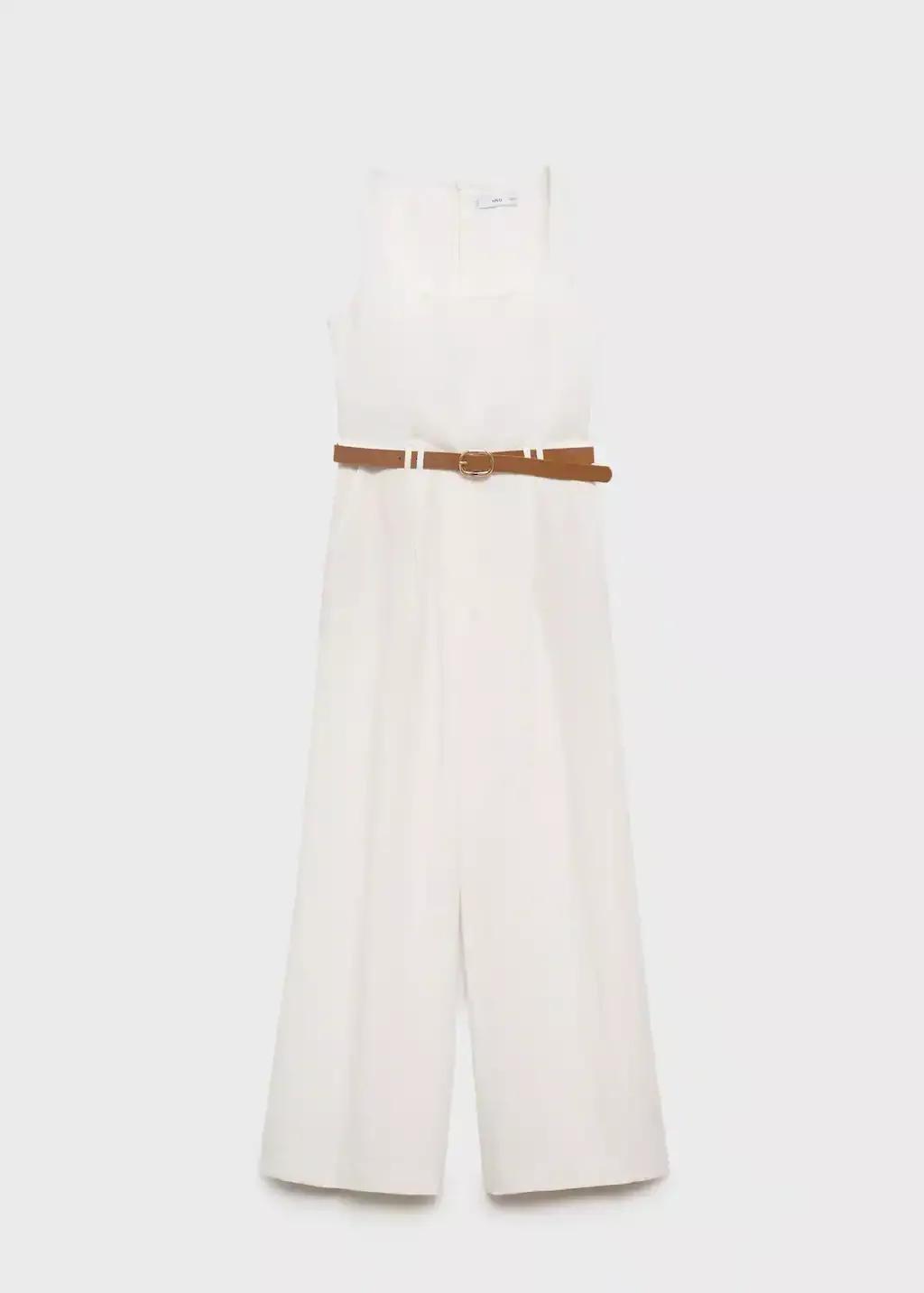 White Long Lyocell Jumpsuit With Belt, , large image number 0