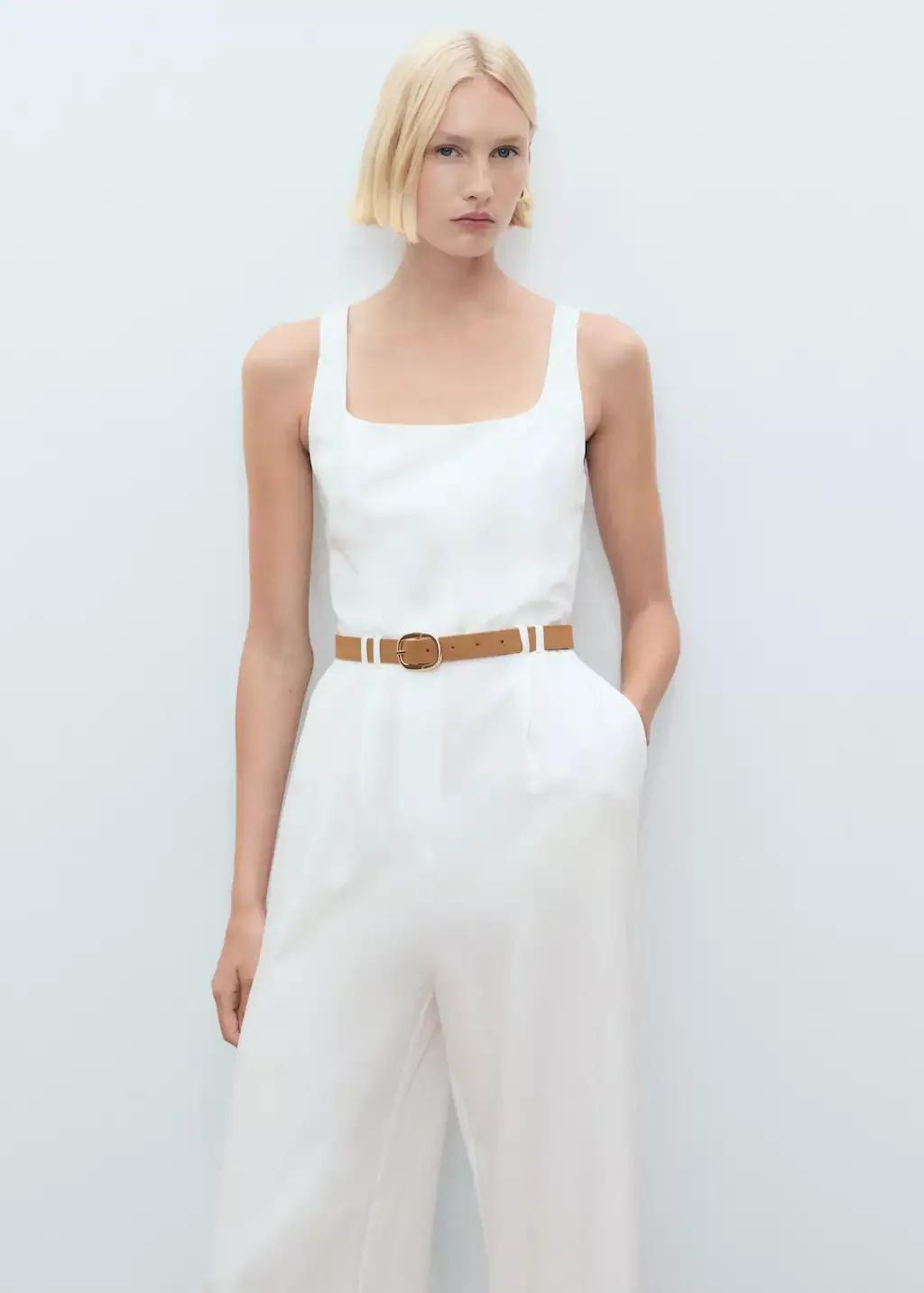 White Long Lyocell Jumpsuit With Belt, , large image number 1