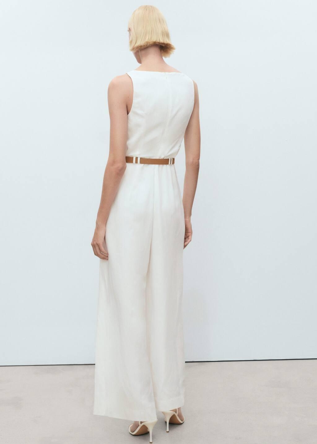 White Long Lyocell Jumpsuit With Belt, , large image number 5