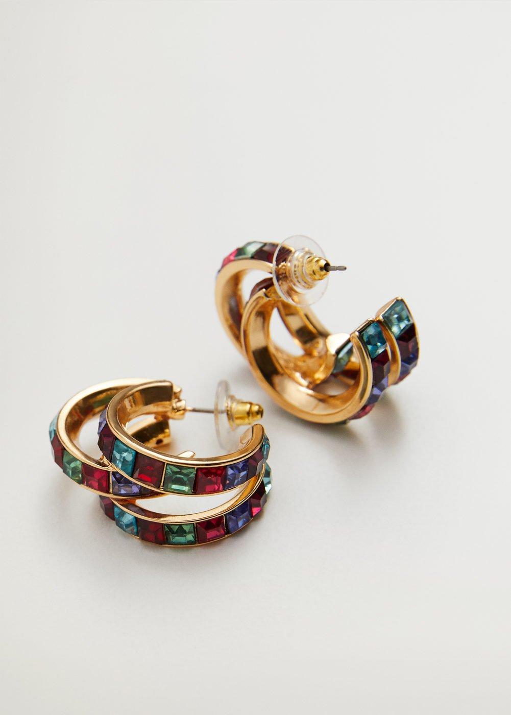 Gold Hoops Crystal Earrings, Women, , large image number 0