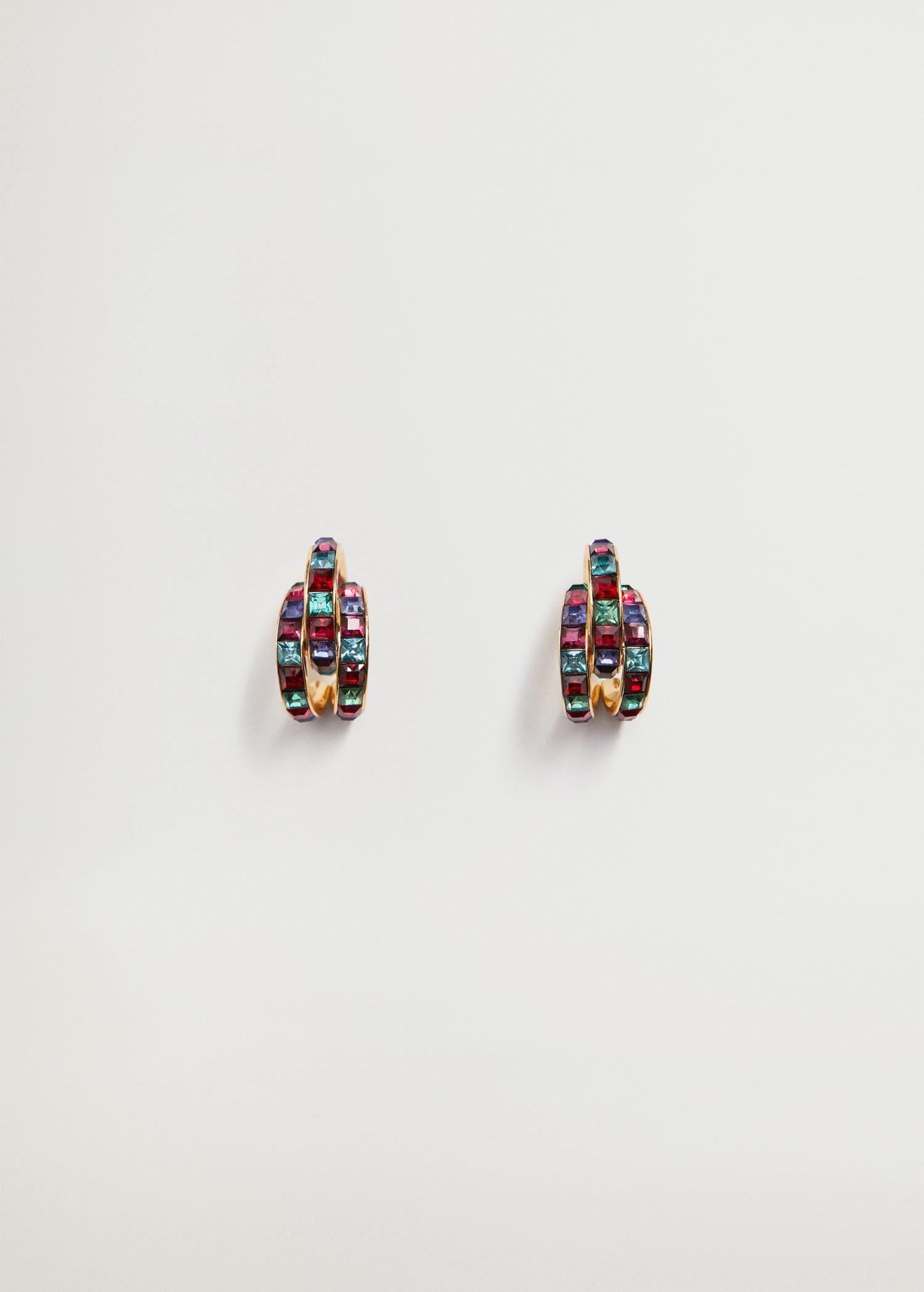 Gold Hoops Crystal Earrings, Women, , large image number 2