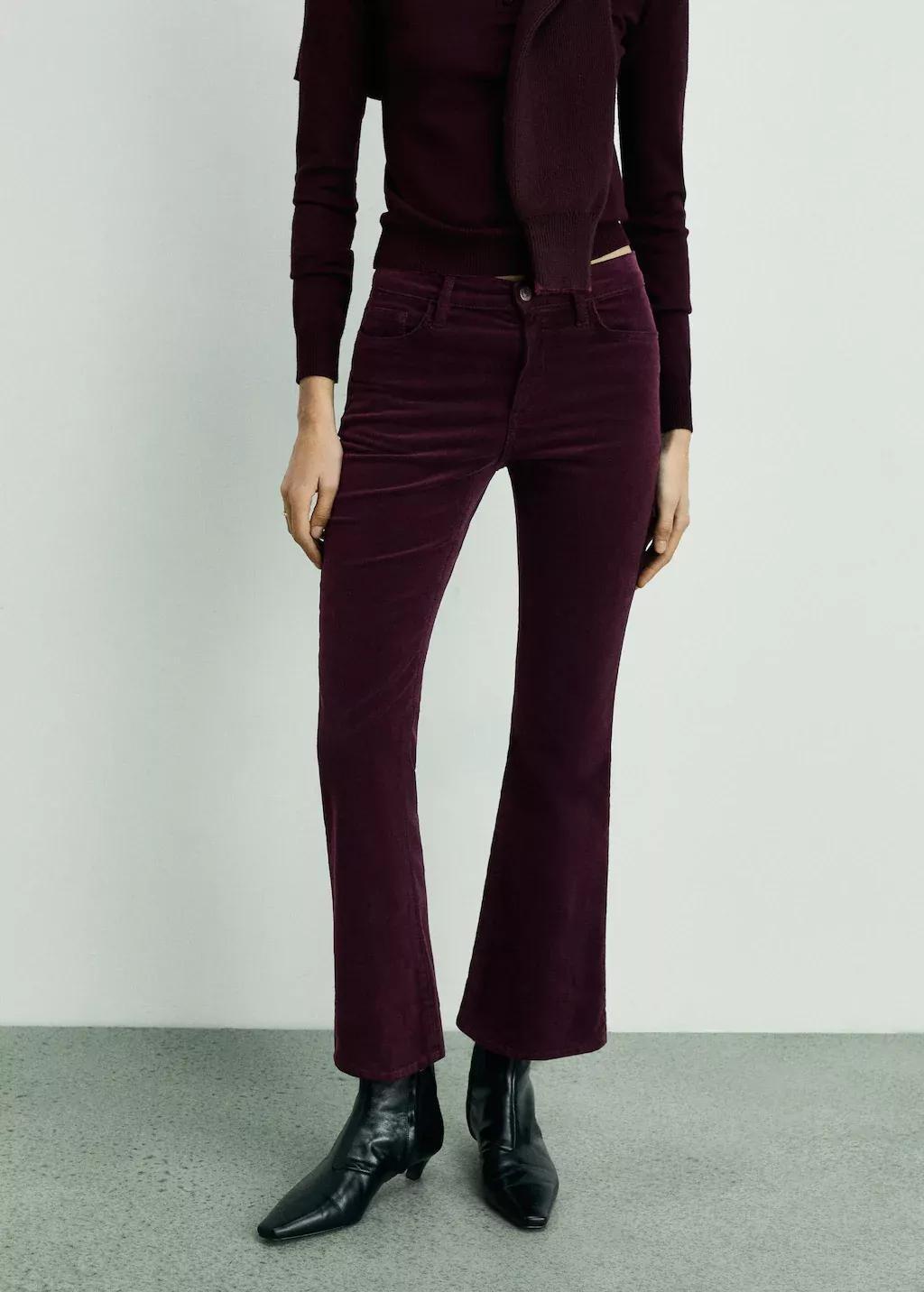 Red Sienna Flared Cropped Corduroy Trousers, , large image number 0